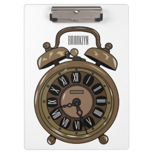Alarm clock cartoon illustration clipboard