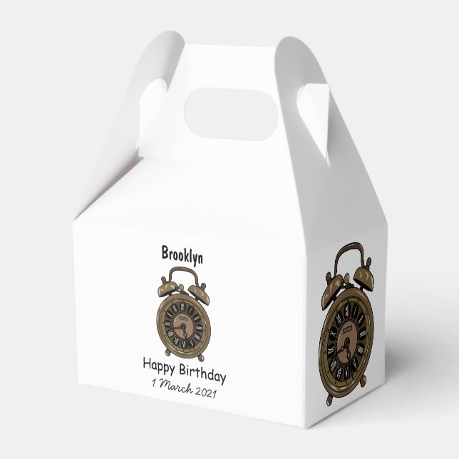 Alarm clock cartoon illustration favour box (Front Side)