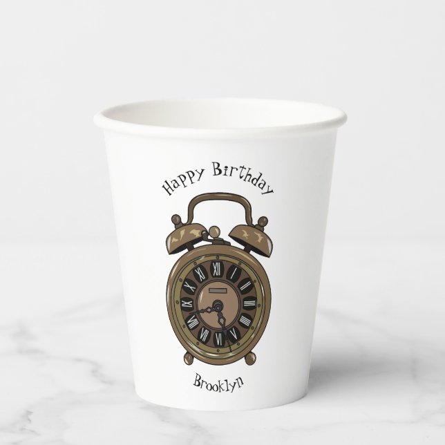 Alarm clock cartoon illustration paper cups (Front)