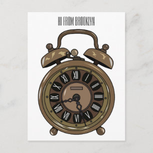 Alarm clock cartoon illustration postcard