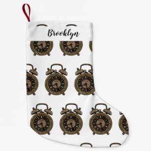 Alarm clock cartoon illustration small christmas stocking