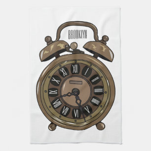 Alarm clock cartoon illustration tea towel