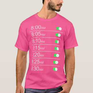 Alarm Clock Timings (Back) Funny Snooze Humour T-Shirt