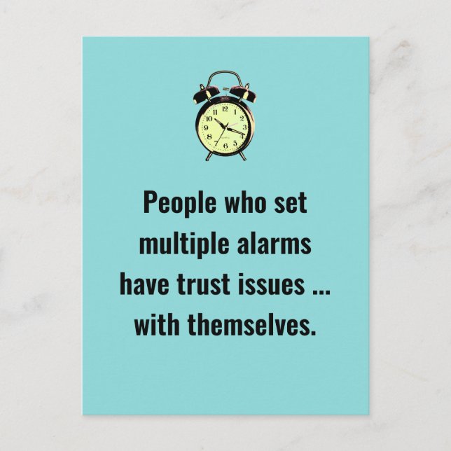 Alarm Clock Trust Issues Joke / Just for Fun Postcard (Front)