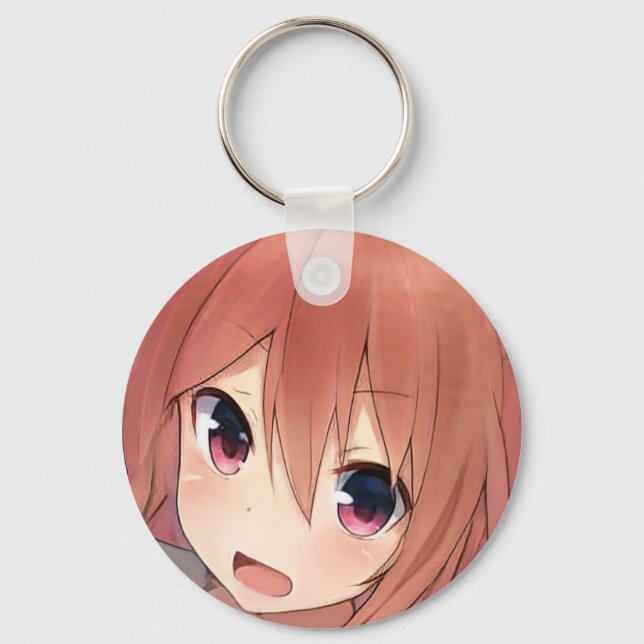 Alarmed anime girl redhead amber eyes kitty voices key ring (Front)