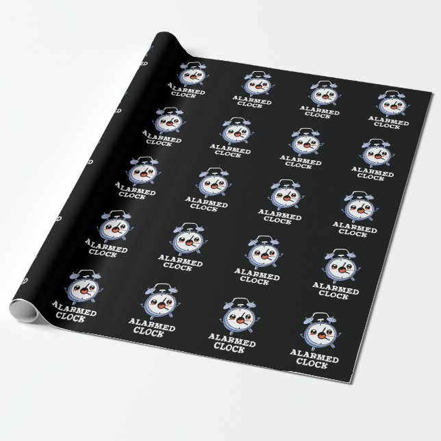 Alarmed Clock Funny Alarm Clock Pun Dark BG Wrapping Paper (Unrolled)