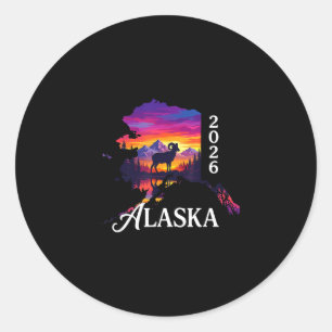 Alaska 2026 retro sunset ram mountain vacation classic round sticker