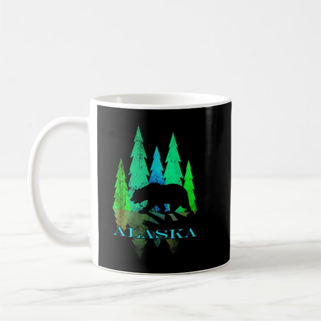 Alaska - Alaskan Northern Light Trees with Bear  Coffee Mug (Left)
