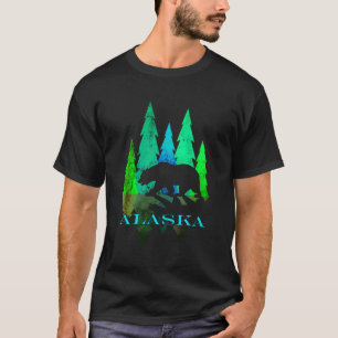 Alaska - Alaskan Northern Light Trees With Bear T-Shirt