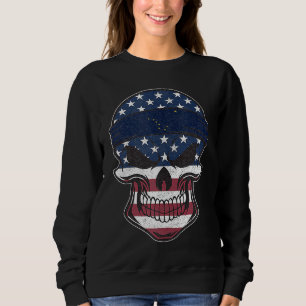 Alaska American Flag Skull  State Flag Alaska Root Sweatshirt