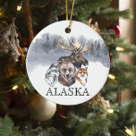Alaska Animals Bear Wolf Moose  Ceramic Tree Decoration<br><div class="desc">This design may be personalised in the area provided by changing the photo and/or text. Or it can be customised by clicking Personalise this Template and then choosing the click to customise further option and delete or change the colour of the background, add text, change the text colour or style,...</div>