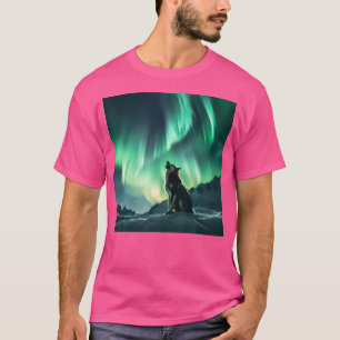 Alaska Aurora Borealis Howling Wolf Aesthetic Phot T-Shirt