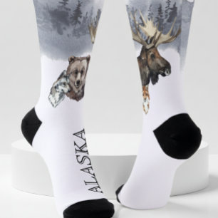 Alaska Bear Moose Forest Cruise Travel Socks