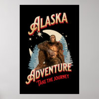 Alaska Bigfoot Adventure Retro Wilderness Art