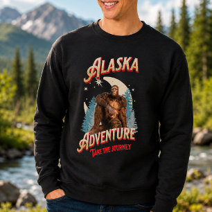 Alaska Bigfoot Adventure Retro Wilderness Art Sweatshirt