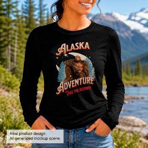 Alaska Bigfoot Adventure Retro Wilderness Art Tri-Blend Shirt