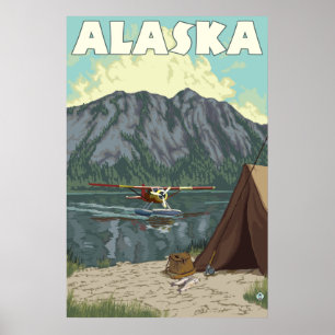 Alaska - Bush Plane and Fishing Poster