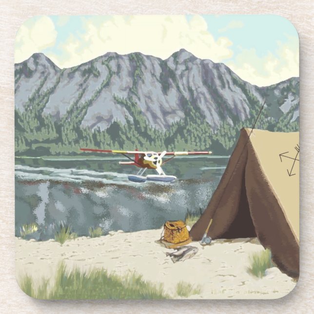Alaska Bush Plane And Fishing Travel Coaster (Front)