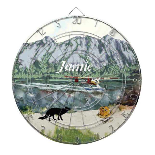 Alaska Bush Plane And Fishing Travel Dartboard (Front)
