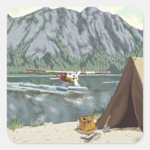 Alaska Bush Plane And Fishing Travel Square Sticker