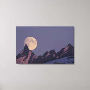 Alaska, Chugach Mountains Full moon rises Canvas Print