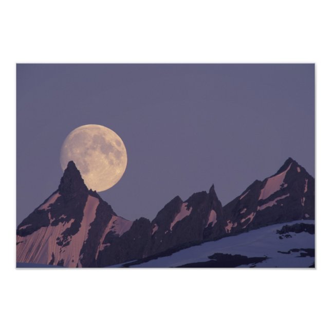 Alaska, Chugach Mountains Full moon rises Photo Print (Front)