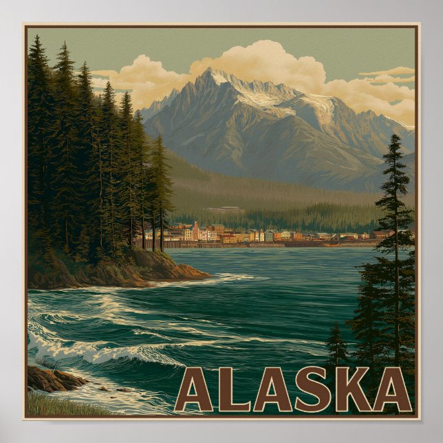 Alaska Coastal Town Landscape Poster (Front)