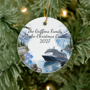 Alaska Cruise Family Trip Ceramic Tree Decoration