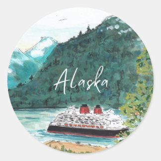 Alaska Cruise Ship Classic Round Sticker