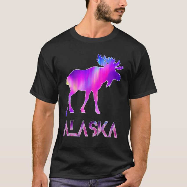 Alaska Day Moose Aurora Borealis At Night T-Shirt (Front)