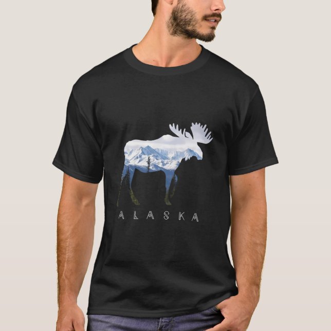 Alaska Day Moose Snowy Mountain - Alaskan Tourist  T-Shirt (Front)