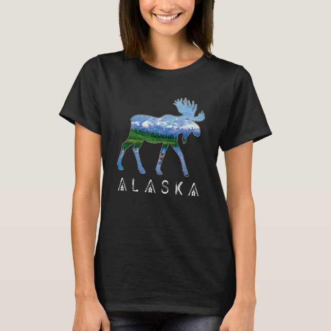 Alaska Day Moose Snowy Mountain Day Souvenir Alask T-Shirt (Front)