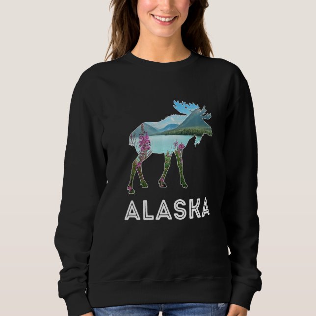 Alaska Day Moose Snowy Mountains Alaska Holiday Sweatshirt (Front)