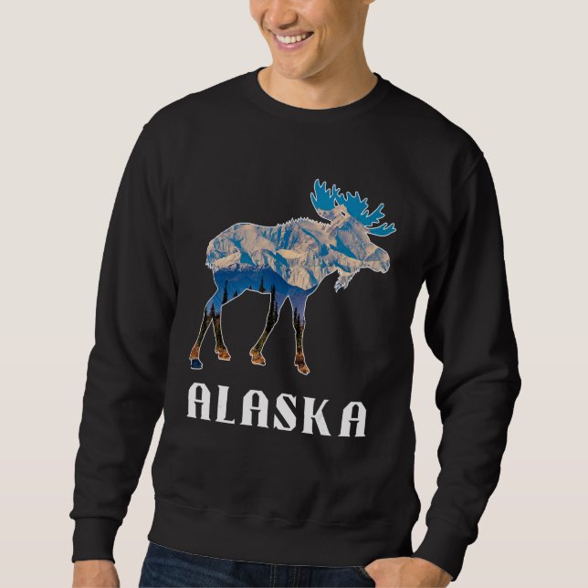 Alaska Day Moose Snowy Mountains Sweatshirt (Front)