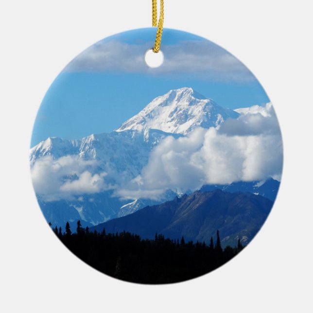 Alaska Denali Mountain landscape Ceramic Tree Decoration (Front)
