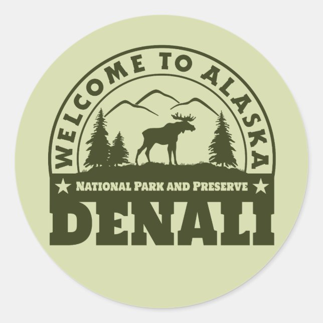 Alaska. Denali National Park and Preserve Classic Round Sticker (Front)