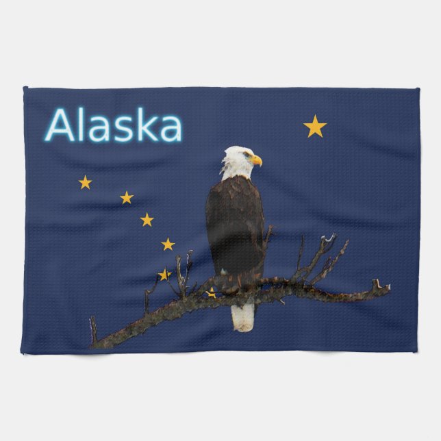 Alaska Eagle And Flag Tea Towel (Horizontal)