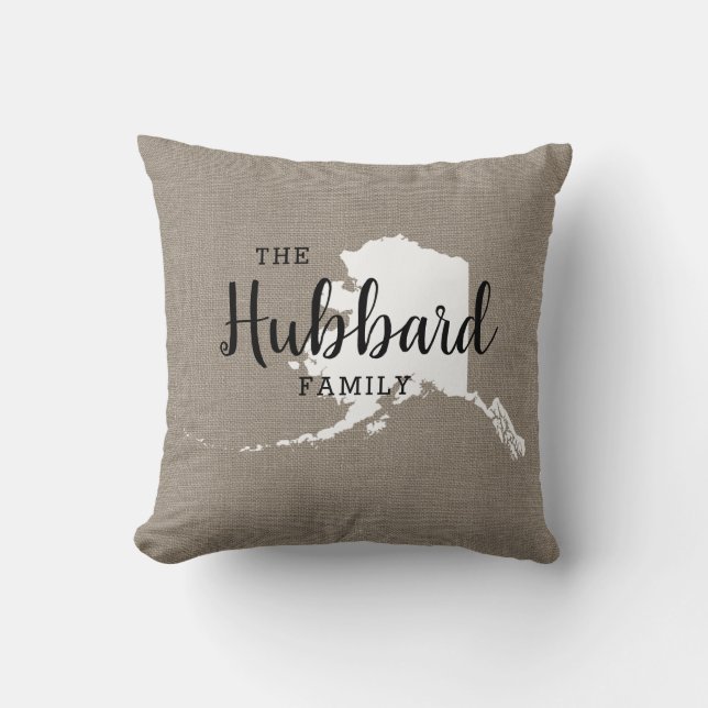 Alaska Family Monogram State Throw Pillow (Front)