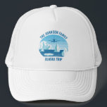 Alaska Family Vacation Personalised Glacier Trucker Hat<br><div class="desc">Cool custom Alaska vacation hats for your family trip with glacier and ocean design and your personalised name. Icebergs float in the sea under a blue aeroplane on this keepsake souvenir of your arctic exploration of ice caps in the Pacific ocean.</div>