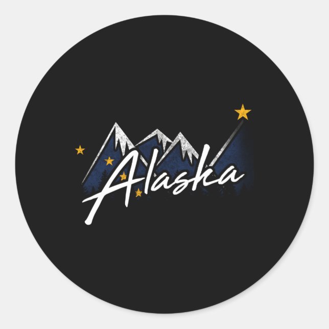 Alaska Flag Mountains Distressed State Classic Round Sticker (Front)