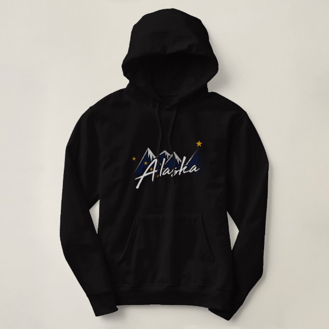 Alaska Flag Mountains Distressed State Souvenir Gi Hoodie (Design Front)