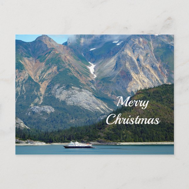 Alaska Glacier Bay Boat Photo Christmas Holiday Postcard (Front)