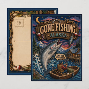 Alaska Gone Fishing Giant King Salmon Postcard