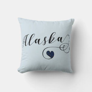 Alaska Heart Throw Pillow, Alaskan Flag Cushion