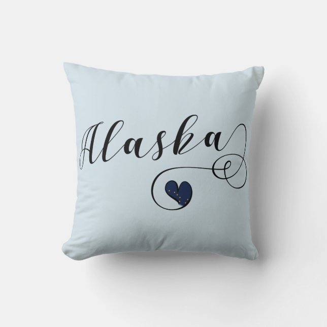 Alaska Heart Throw Pillow, Alaskan Flag Cushion (Front)