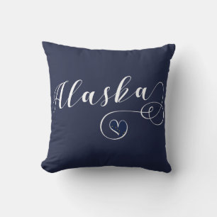 Alaska Heart Throw Pillow, Alaskan Flag Cushion