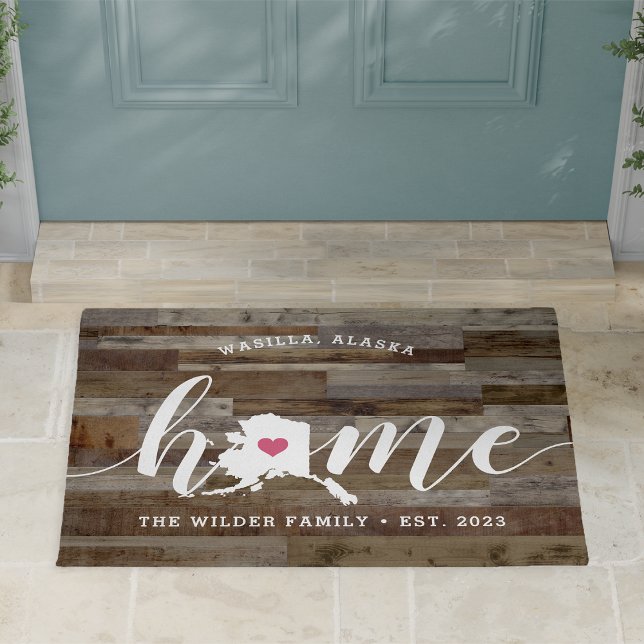 Alaska Home State Personalised Wood Look Doormat (Creator Uploaded)