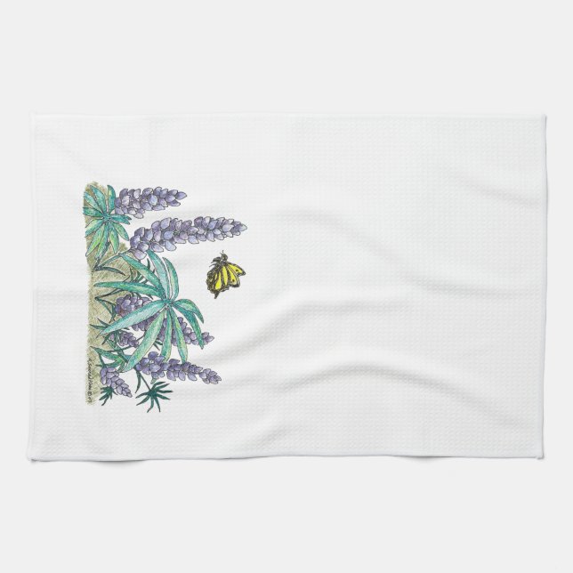 Alaska Lupine Watercolor Tea Towel (Horizontal)
