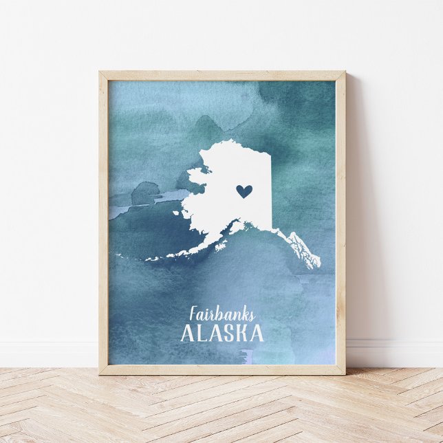 Alaska Map Blue Watercolor Personalised Art Poster (Creator Uploaded)