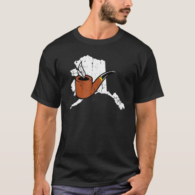 Alaska Map Briar Tobacco Pipe Midwest Smoking Pipe T-Shirt (Front)